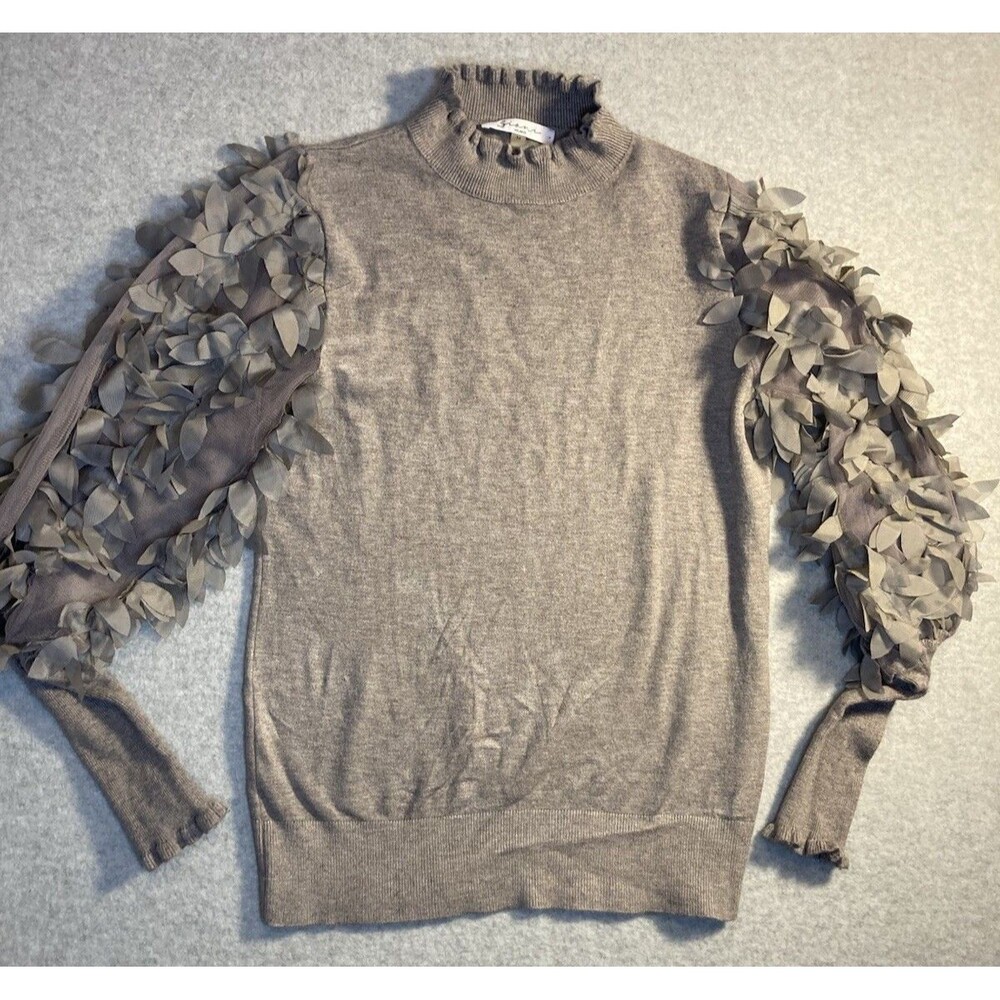 sioni milano sweater Sz M Mesh Petal Sleeves Gray Coquette Chic